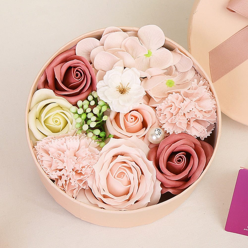 Scented Soap Rose Artificial Fragrant Petals Flower Round Shaped Gift Box mother's day