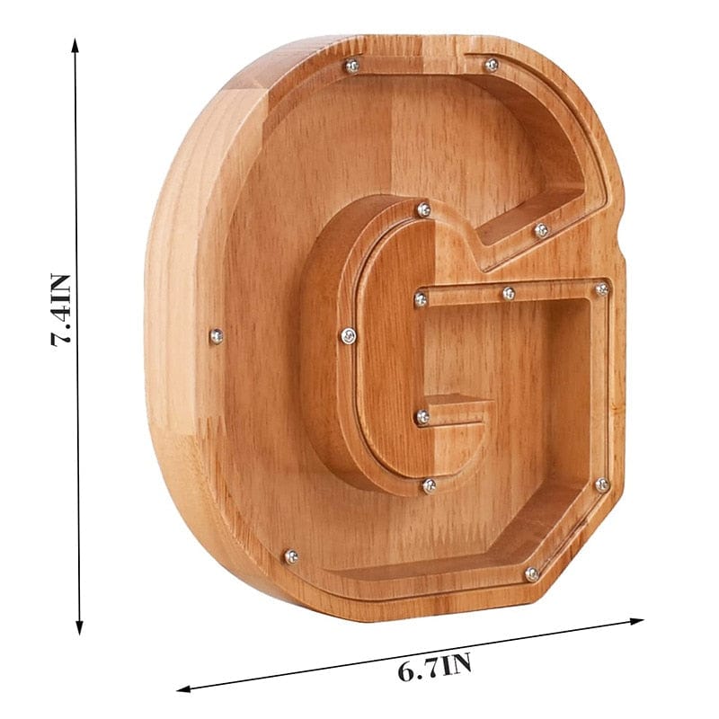 Twenty-six Letters Piggy Bank Wooden Coin Money Saving Box