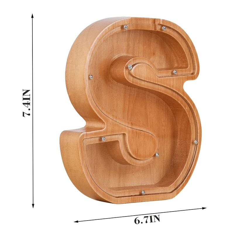 Twenty-six Letters Piggy Bank Wooden Coin Money Saving Box