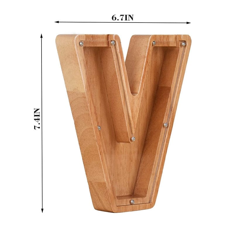 Twenty-six Letters Piggy Bank Wooden Coin Money Saving Box