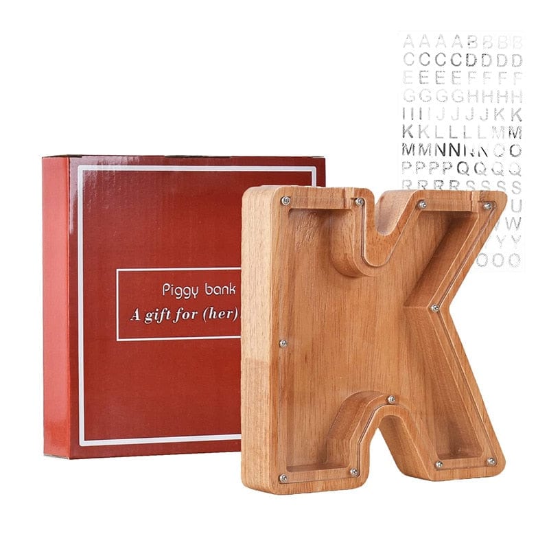 Twenty-six Letters Piggy Bank Wooden Coin Money Saving Box