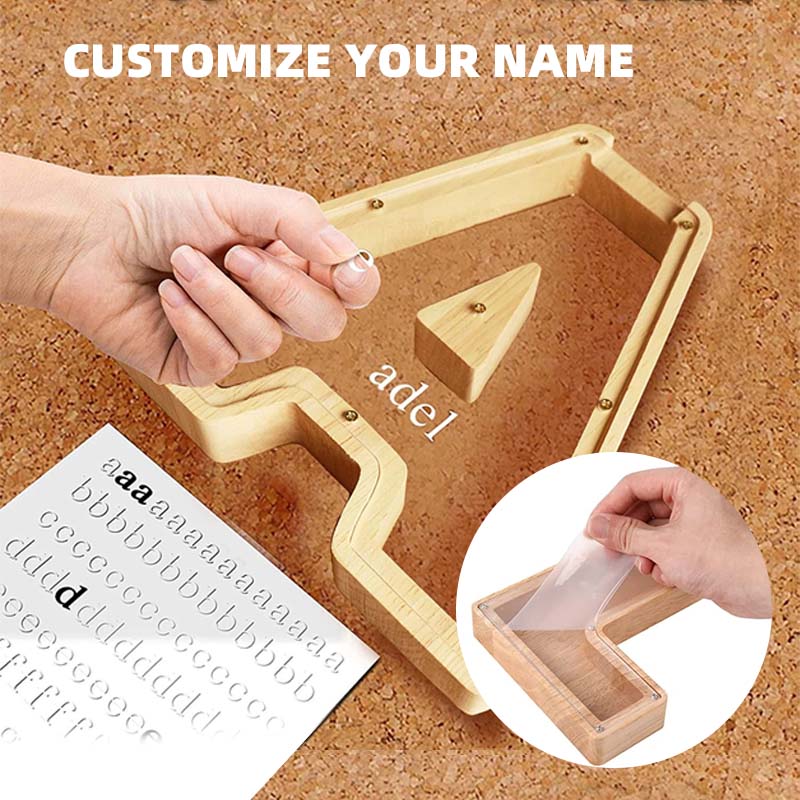 Twenty-six Letters Piggy Bank Wooden Coin Money Saving Box