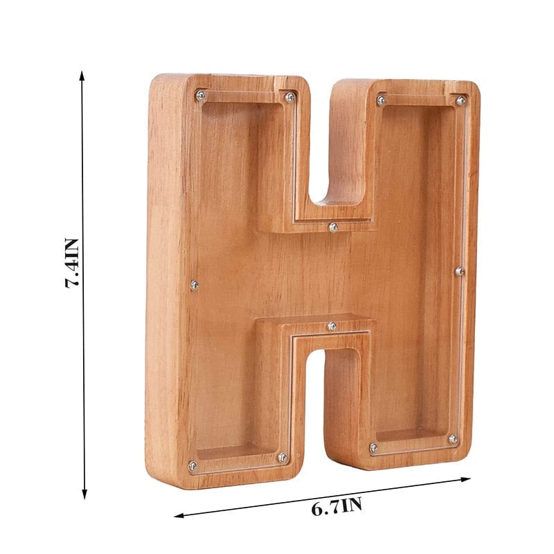 Twenty-six Letters Piggy Bank Wooden Coin Money Saving Box