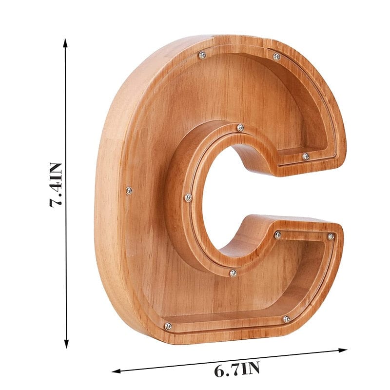 Twenty-six Letters Piggy Bank Wooden Coin Money Saving Box