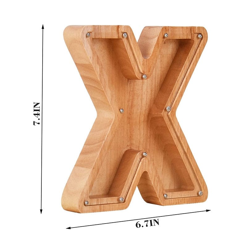 Twenty-six Letters Piggy Bank Wooden Coin Money Saving Box