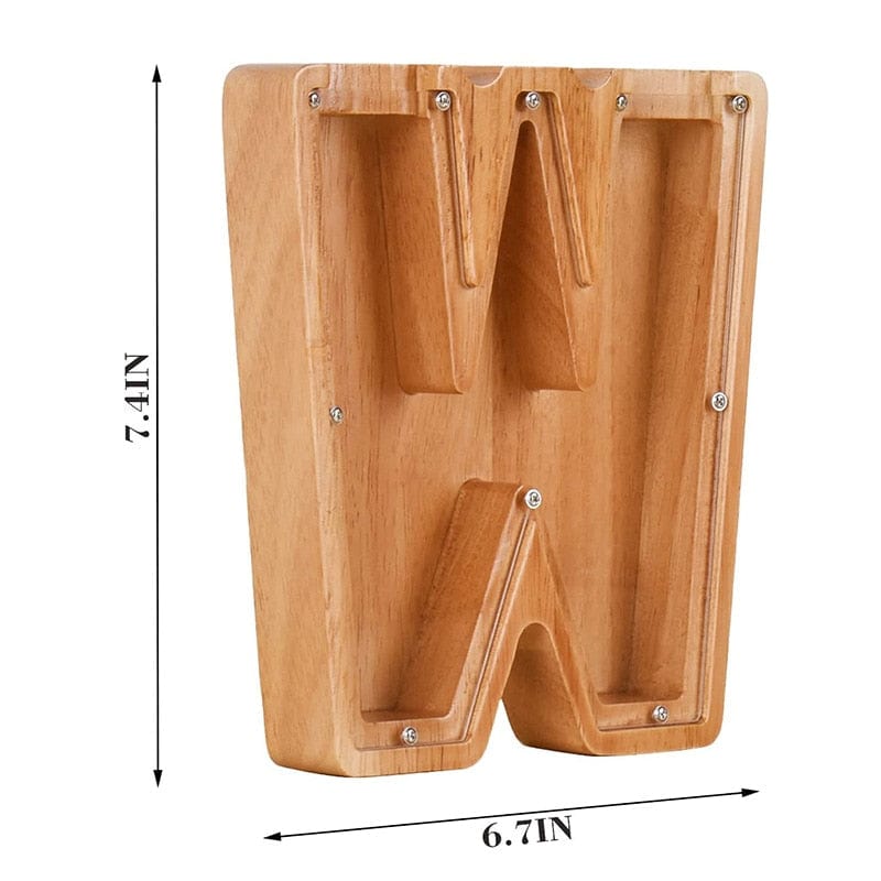 Twenty-six Letters Piggy Bank Wooden Coin Money Saving Box