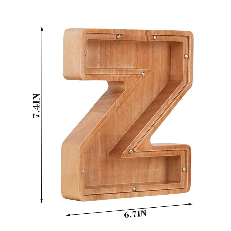 Twenty-six Letters Piggy Bank Wooden Coin Money Saving Box