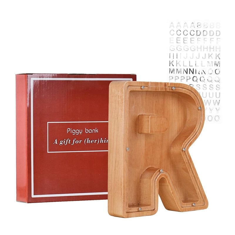 Twenty-six Letters Piggy Bank Wooden Coin Money Saving Box