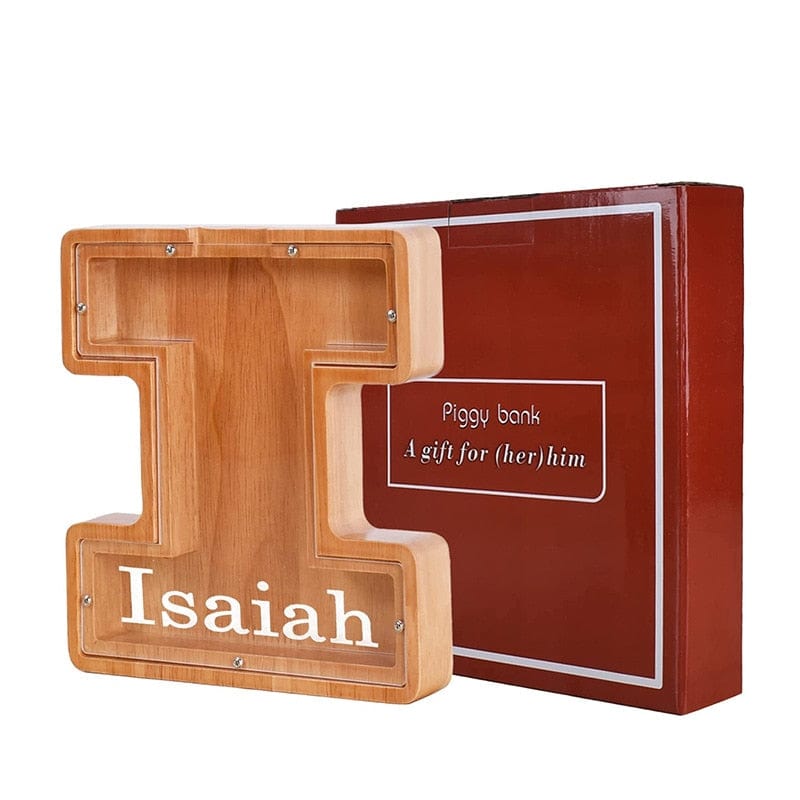Twenty-six Letters Piggy Bank Wooden Coin Money Saving Box