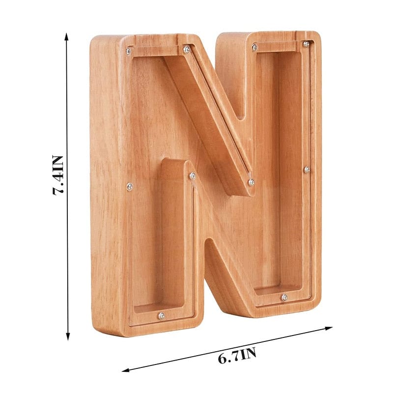 Twenty-six Letters Piggy Bank Wooden Coin Money Saving Box