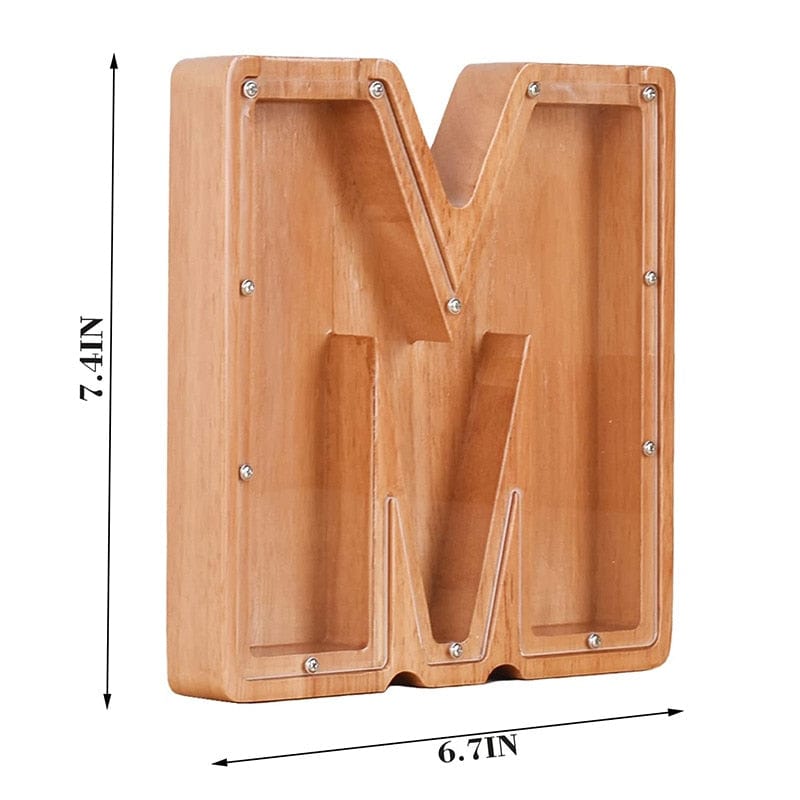 Twenty-six Letters Piggy Bank Wooden Coin Money Saving Box